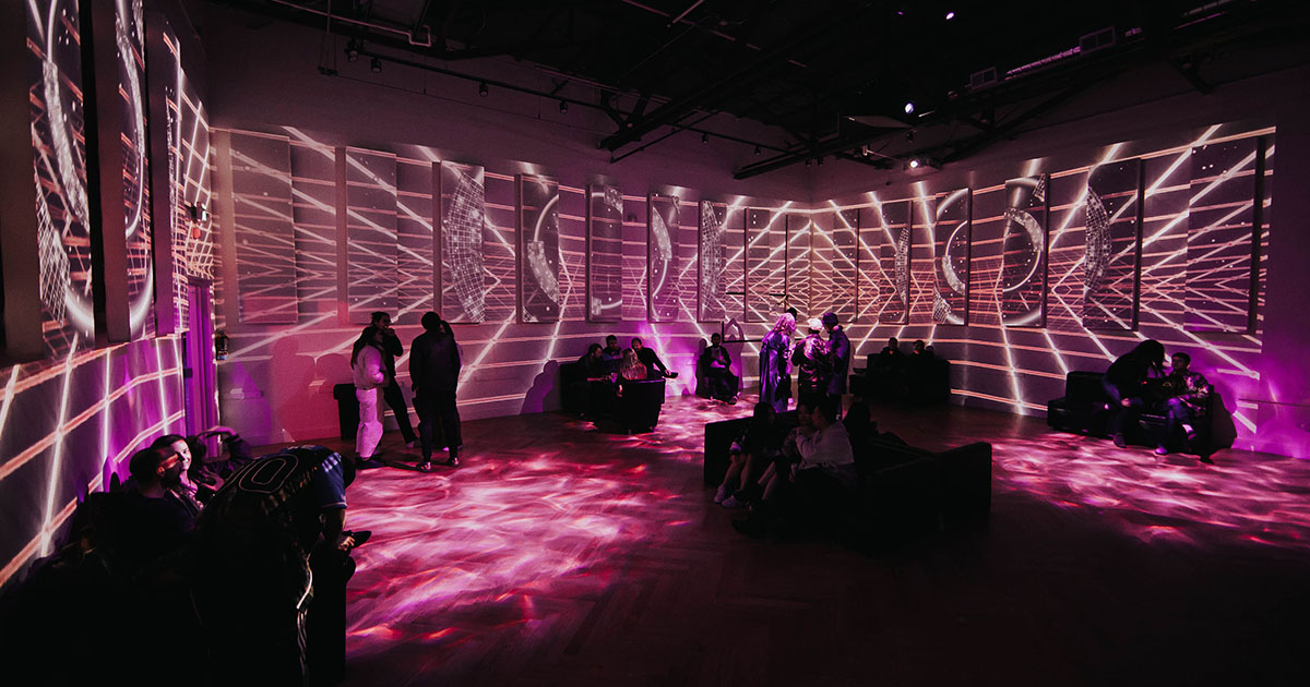 Event space in San Francisco of wall mapping projection rooms.